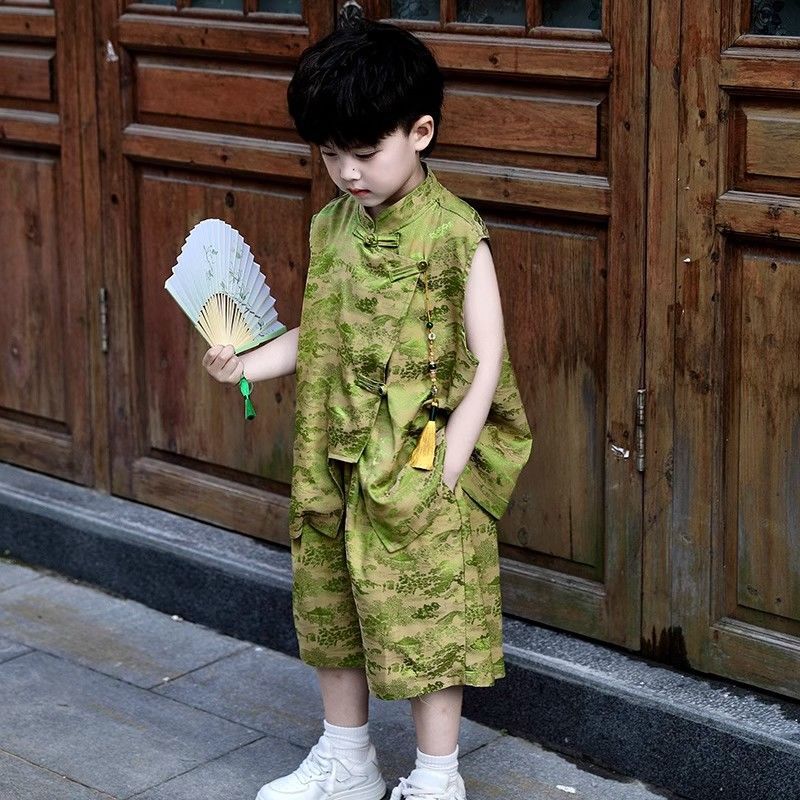 Boys' Summer Outfit Hanfu Children's Clothing New Sleeveless Ancient Style Tang Suit Performance Children's Summer Chinese Style Performance Costume