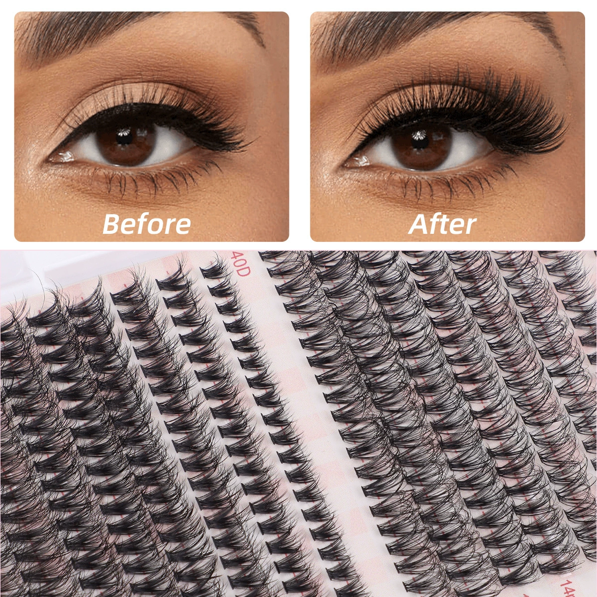 Mixed Cluster Eyelash Kit, Multi-Size False Lashes with Tweezers & Glue Options