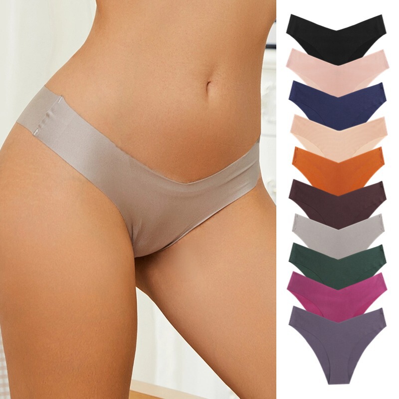 Cross-border ice silk seamless underwear women's fashion V-cut briefs pearlescent breathable fabric women's plus size pants HOT