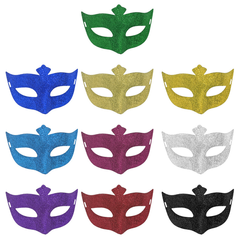 Explosiones transfronterizas de carnaval tricolor púrpura dorado verde polvo de polvo pequeña máscara de punta de baile de maquillaje máscara de mitad de cara Halloween