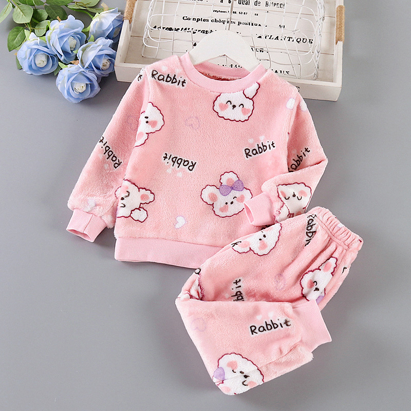 Flannel pajama set bow tie rabbit pink