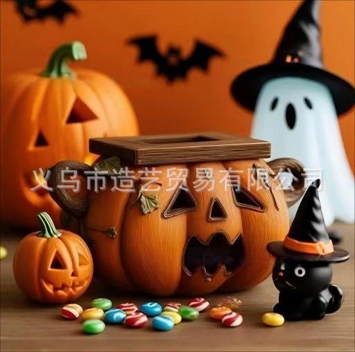 热销跨境亚马逊外贸树脂工艺品万圣节南瓜抽纸摆件派对装饰品|undefined