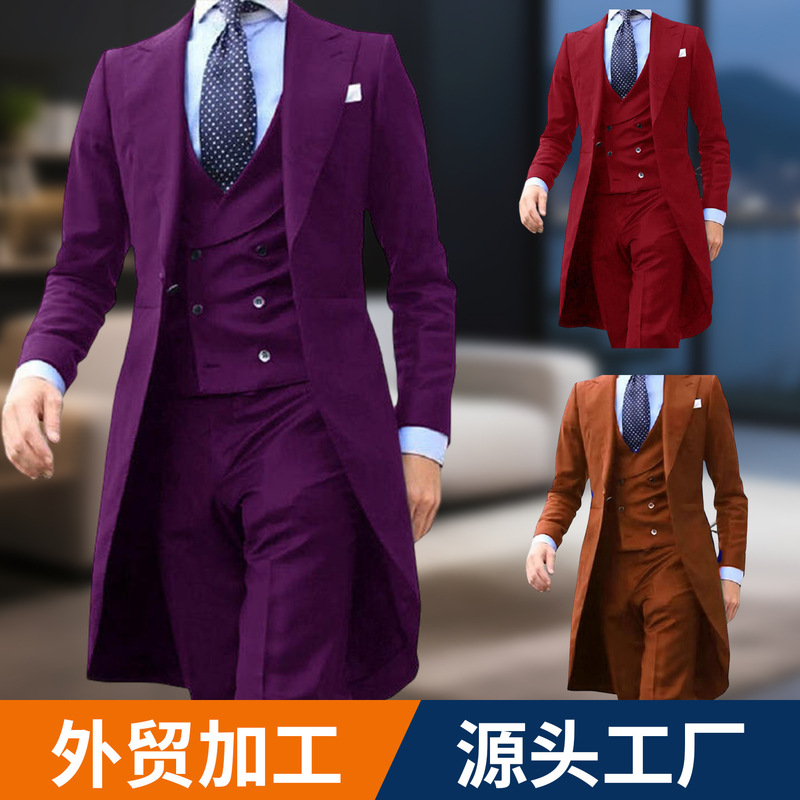 New men's banquet tuxedo three-piece suit 2026, wedding emcee stage performance formal suit, elegant style