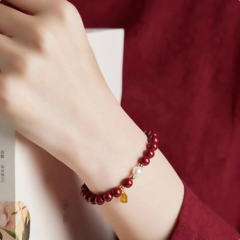 Natural pearl Blessing brand cinnabar bracelet for women, a niche purple gold sand bead bracelet, original and high-end style, imperial sand bracelet 478 undefined