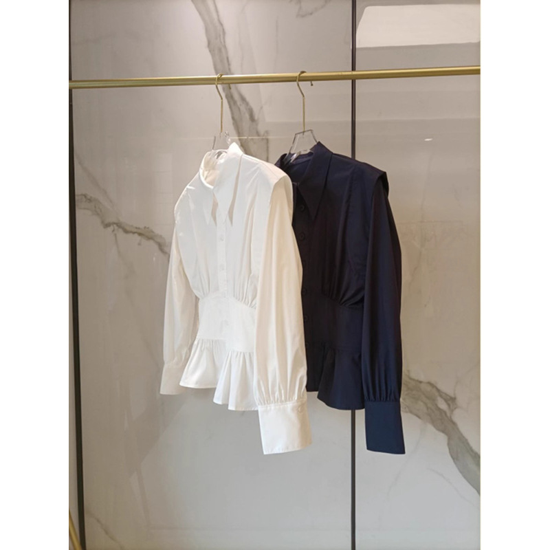 French Style Tea Break Vintage White Shirt Women's Autumn Western Style Design Sense Niche Tight Waist Shirt with Vest Top