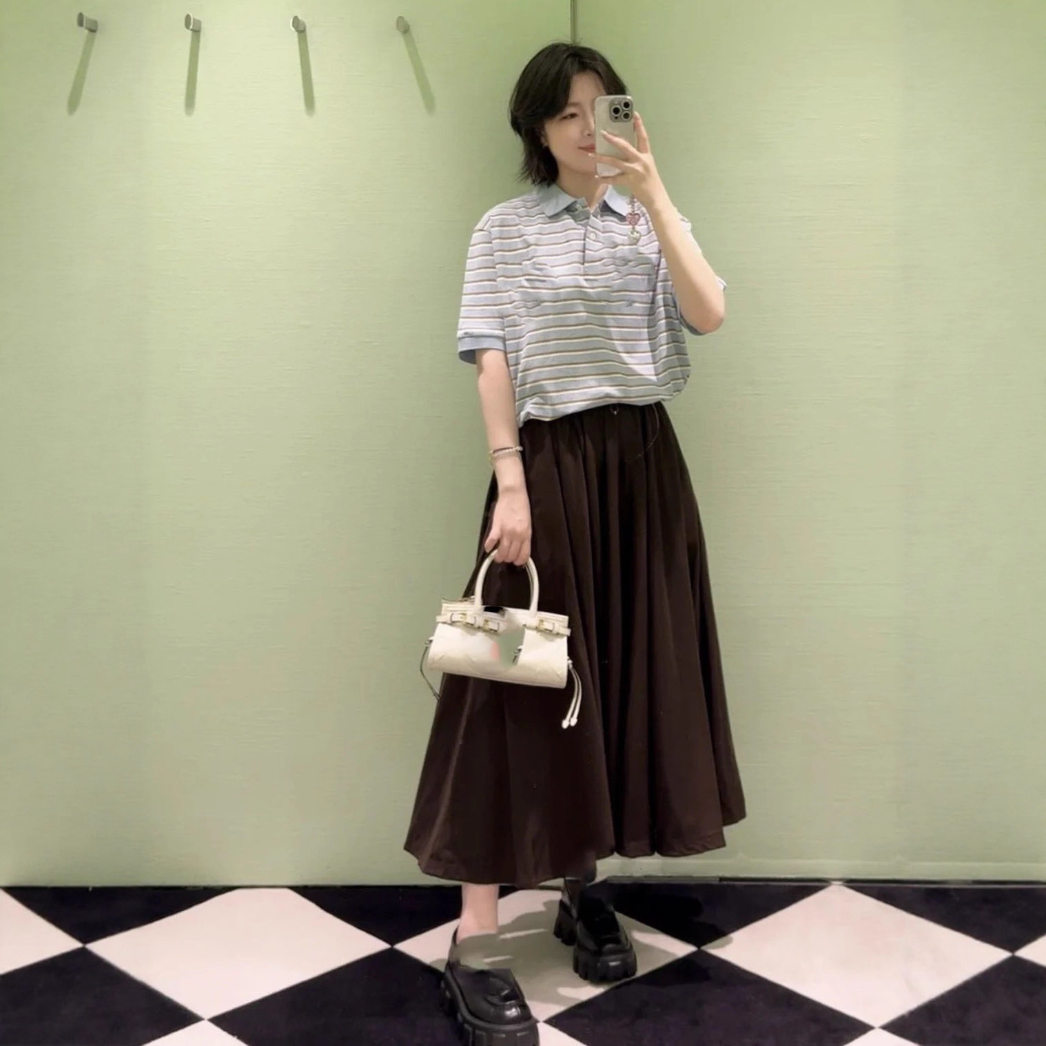 2025年夏季新款pra南油工厂文艺简约风中长款蓬蓬小众时尚半身裙