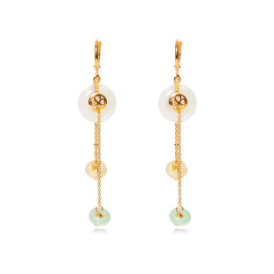 in stock natural white jadeite earrings female a genuine S925 sterling silver plated 18k golden jadeite myanmar source factory