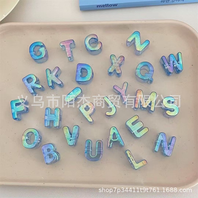 アクリル UV 高透明カラーメッキ大穴文字スルーホールビーズ携帯電話チェーンビーズ diy 手作りペンダントジュエリーアクセサリー|undefined