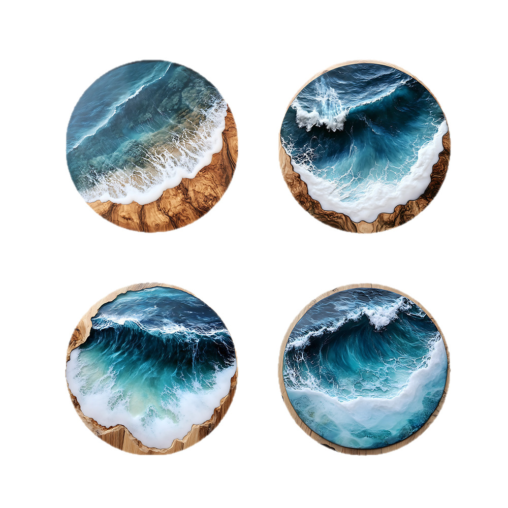 Nuevo estilo transfronterizo azul océano redondo de madera posavasos café en casa fiesta mesa de vestir posavasos mantel