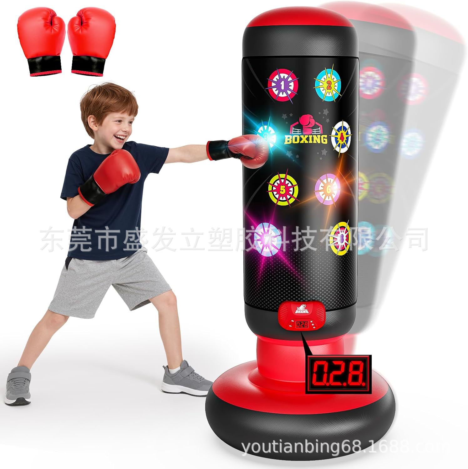 Led Light Music Boxing Mat with Six-Level Mode Inflatable Boxing Target Game Family Interactive Boxing Sandbag