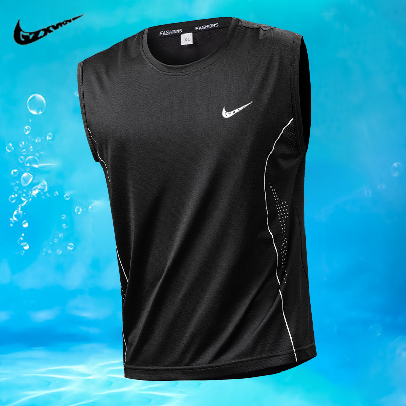 Men's vest for fitness, loose and casual, made of ice silk, sleeveless T-shirt, cool and breathable, suitable for summer, thin top Men's vest for fitness, loose and casual, made of ice silk, sleeveless T-shirt, cool and breathable, suitable for summer, thin top