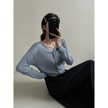 MMC 十三行秋季长袖针织衫女装新款毛衣高级感v领上衣100羊毛开衫