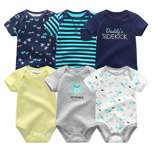 Baby jumpsuit, pure cotton crawling suit, breathable baby clothes, air-conditioned clothes, short-sleeved newborn clothes, six-piece set