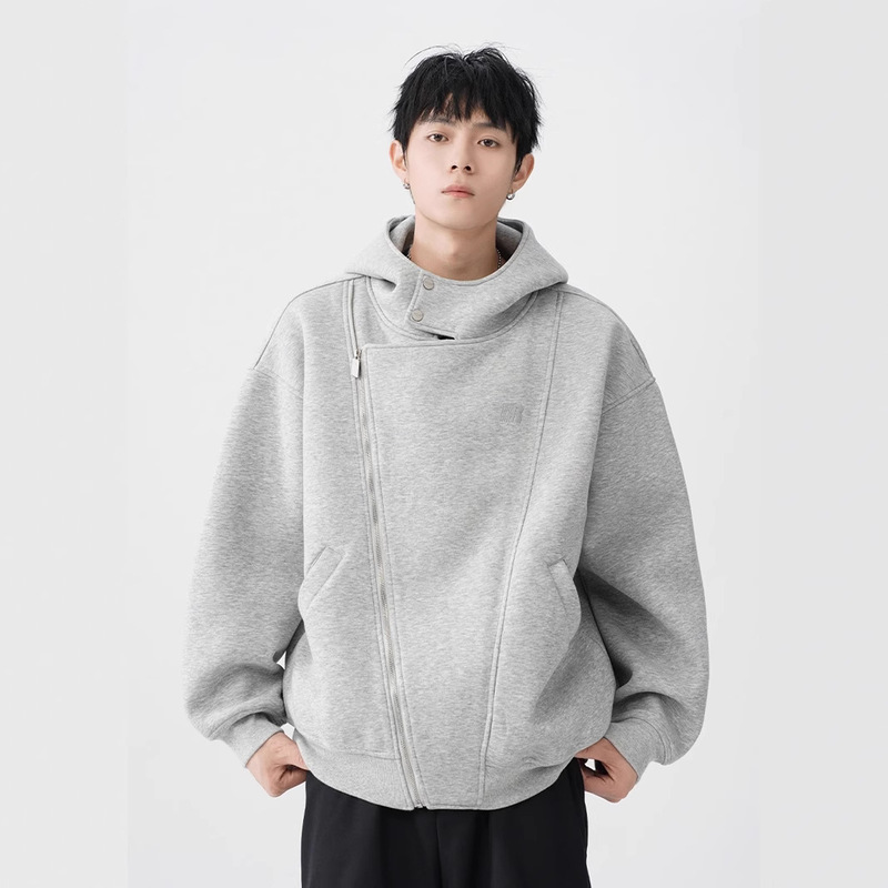 American Style National Fashion Brand Cardigan Hooded Sweater Men's Autumn Irregular Design Sense Grey High Street Pluton Handsome Loose Jacket American Style National Fashion Brand Cardigan Hooded Sweater Men's Autumn Irregular Design Sense Grey High Street Pluton Handsome Loose Jacket