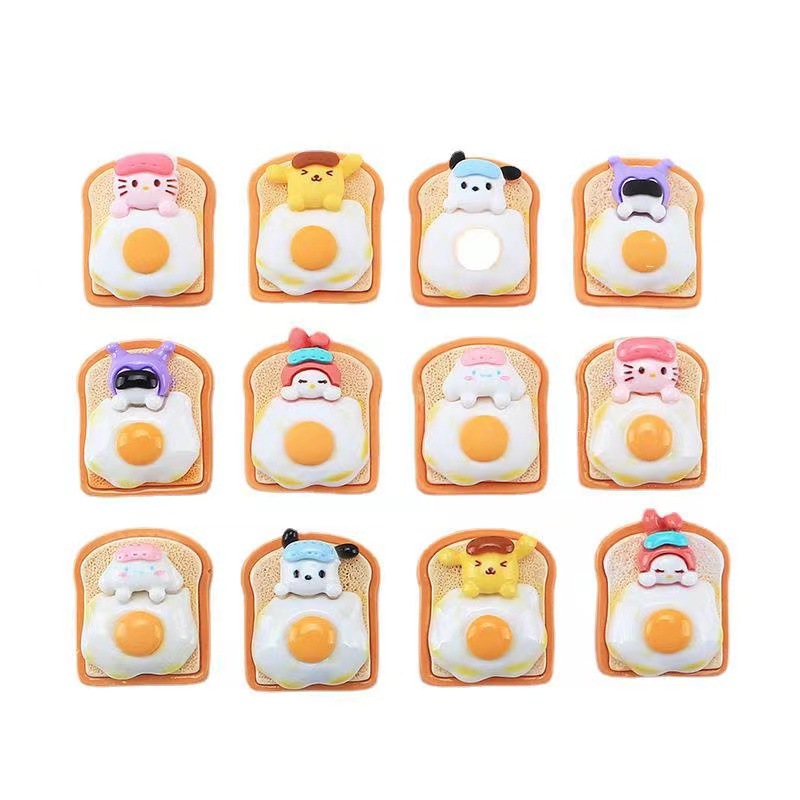 Nueva historieta Linda tostada de huevo frito animal DIY accesorios crema pegamento resina accesorios para el cabello horquilla Copa pegatinas al por mayor