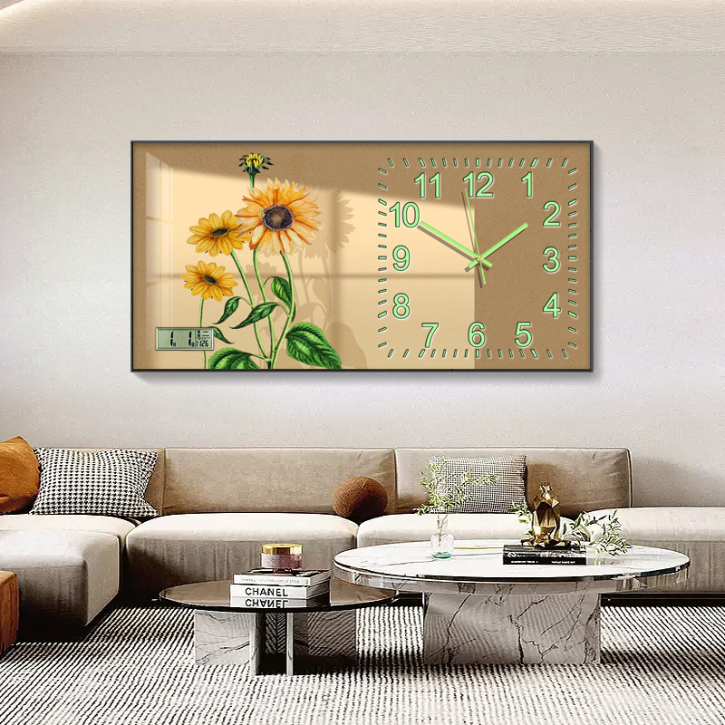 Crema estilo aleación de aluminio reloj moderno minimalista flor pintura decorativa Reloj de pared sofá Fondo pared pintura Reloj de pared