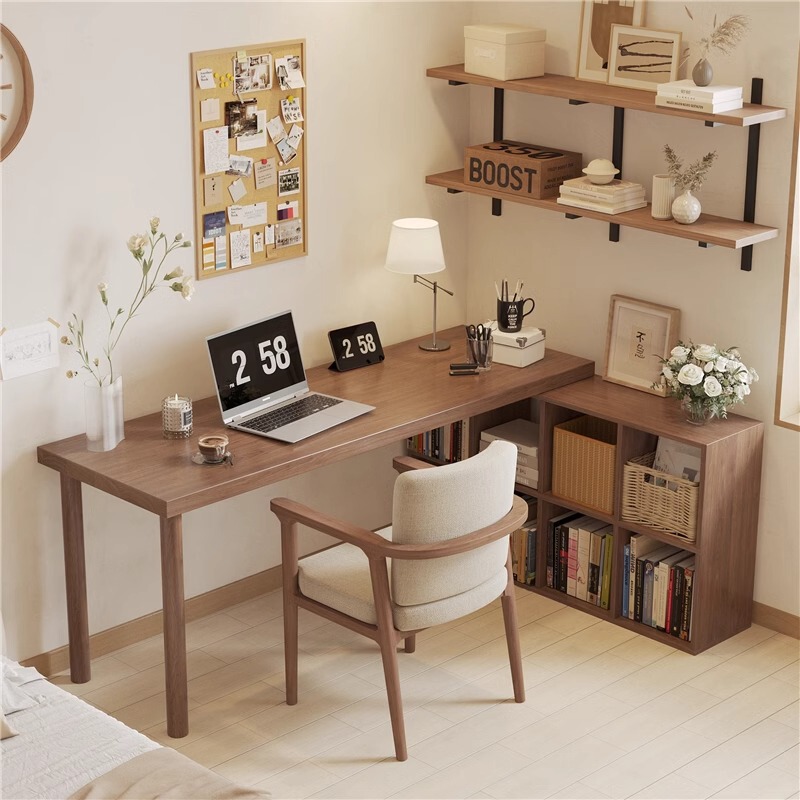 L-Shaped Corner Computer Desk Bookshelf Bedroom Solid Wood Corner Desk Cabinet Gaming Table Study Room Double Gaming Table