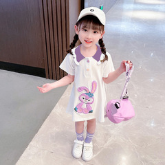 女童連衣裙夏季2024年新款寶寶洋氣短袖A字薄款兒童夏裝polo裙子