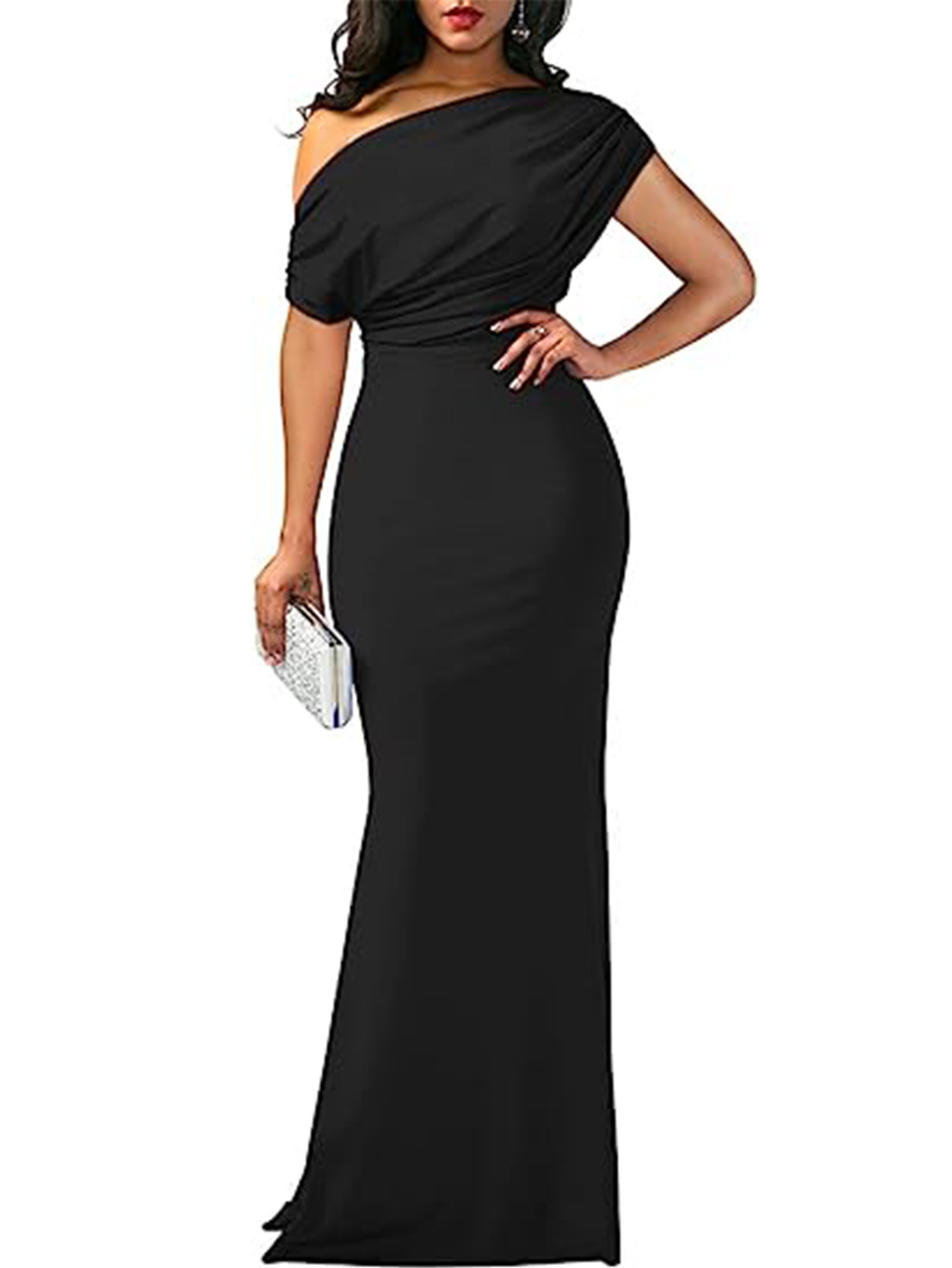 Nuevo tamaño transfronterizo vestido de mujer larga Europa y América elegante temperamento delgado vestido de noche negro