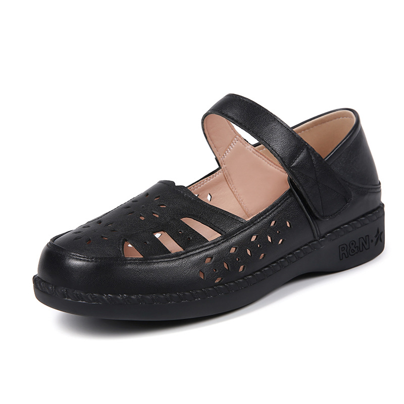 Sandal nữ quai chữ V đơn giản đế mềm da thật thoáng khí — Màu nâu