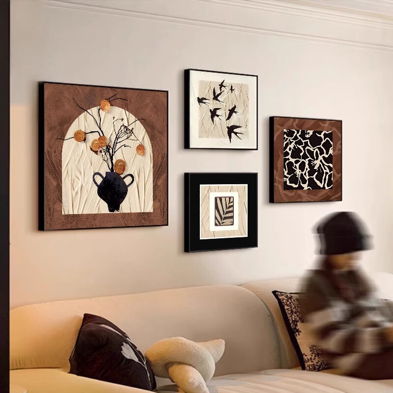 Medieval Style High-End Living Room Decorative Painting Sofa Background Wall Abstract Art Mural French Retro Combination Hanging Painting