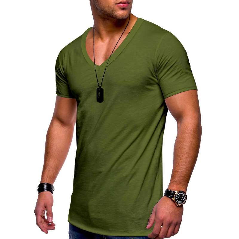 Verano 2023 camiseta de los hombres ropa transfronteriza europea y americana comercio exterior de los hombres de cuello en V color sólido más tamaño casual Camiseta de manga corta
