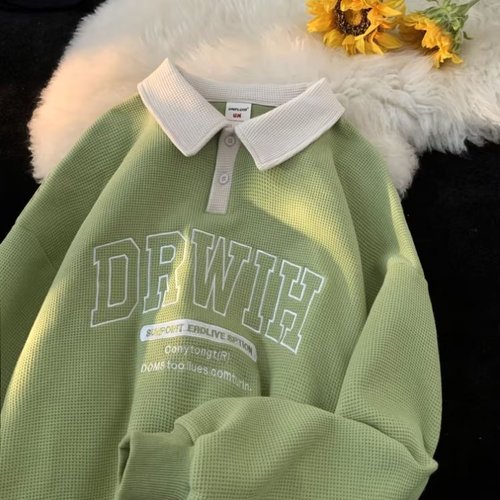 Men's Long Sleeve Polo Hoodie 2024 Autumn New Trend Brand Collar Contrast Letter Embroidered Casual Top