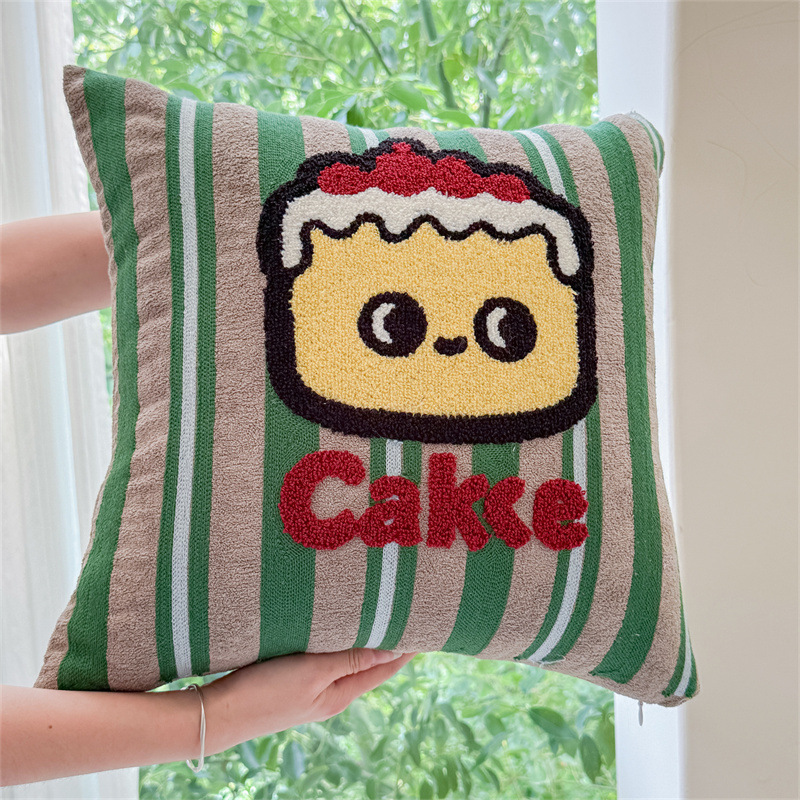 ドーパミンストライプアップルタオル刺繍入りクラウドベルベットリビングルームベッド背もたれソファクッション枕漫画刺繍|undefined