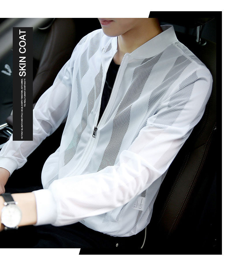 Ropa de protección solar personalizada, chaqueta para hombre, ropa de protección solar de verano, ropa de piel hermosa para hombre hueca transpirable ultrafina, estilo fino nuevo