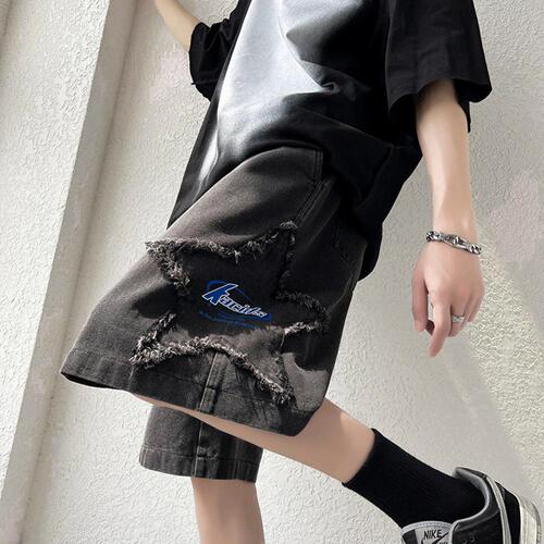 Casual Denim Short Pants for Men - Summer Thin Version, Streetwear Brand, Ins Style, High Street, American Wash Design, Unique Five-Finger Pants
