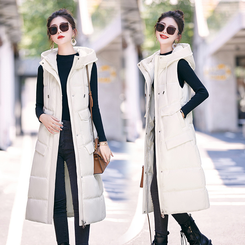 Otoño y invierno nuevo chaleco de algodón de plumón para mujeres largo estilo coreano delgado hombro chaleco de caballo de abrazadera