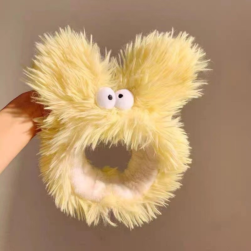Nueva felpa cosas divertidas ojos grandes de las mujeres lavado de cara banda de pelo de felpa orejas grandes reparación perro accesorios para el cabello maquillaje cabeza