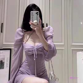 胖mm法式欲性感泡泡袖连衣裙春春季大码女装辣妹收腰显包臀裙