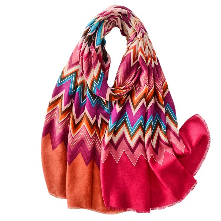 Estilo étnico retro geométrico colorido letras V algodón y lino sensación bufanda de seda suave deshilachada viaje decorativo chal