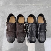 手工雕花小皮鞋水洗牛皮孟克鞋复古英伦风牛津鞋双扣单鞋女士