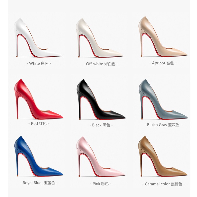European and American Foreign Trade Pointed High Heeled 8/10/12cm Single Shoes Professional Work Dress Red Bottom Show plus size Leather Shoes