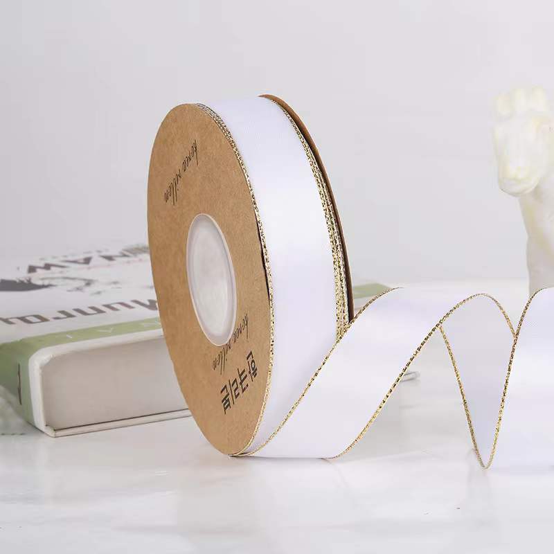 25mm de doble cara cinta de borde dorado doble borde dorado cinturón de poliéster hecho a mano caja de regalo de flores embalaje Cinta de soporte