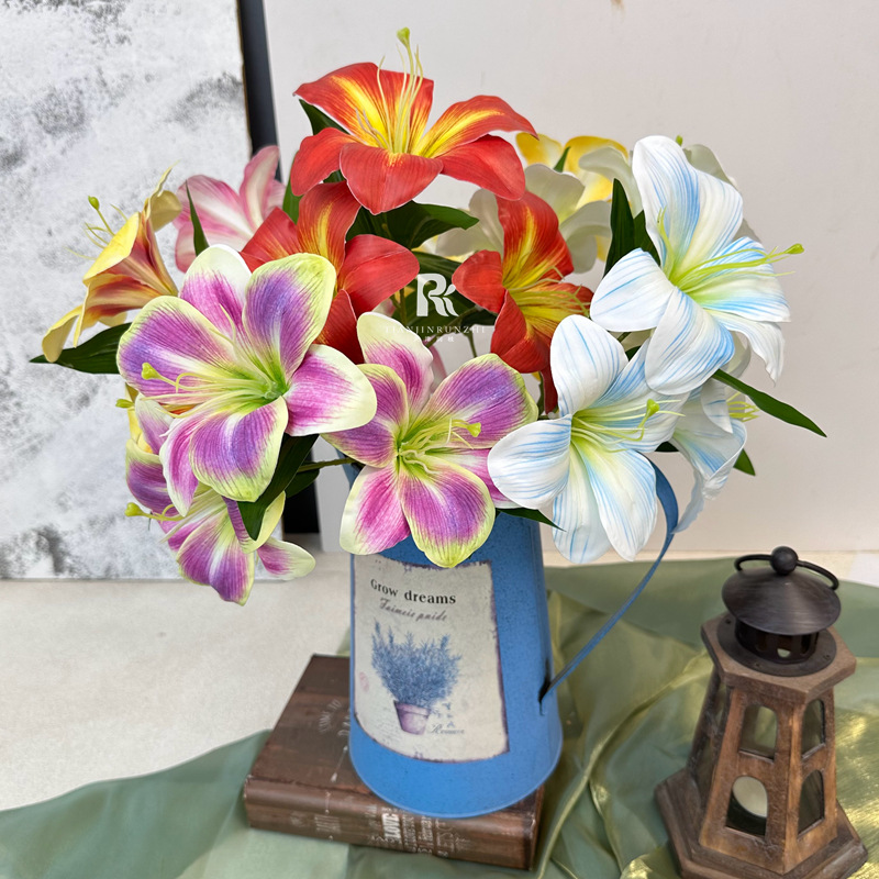 婚慶花材仿真花3D百合花婚禮堂吊頂訂婚宴布置假花膠片萱草百合花