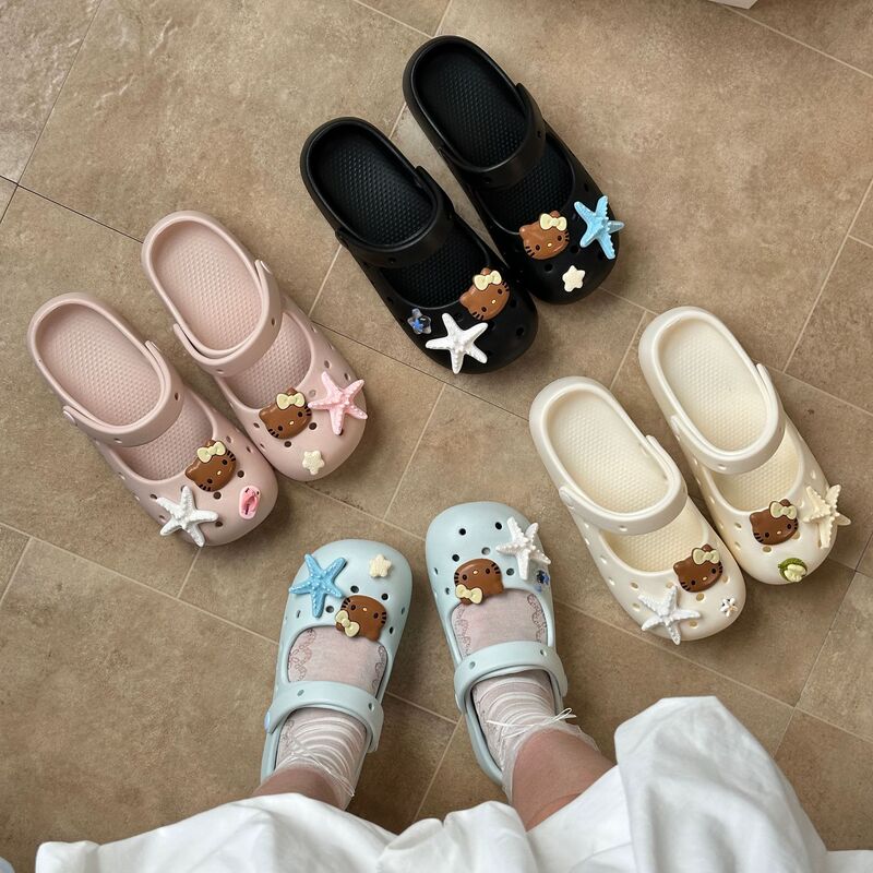 Island Ktiiy Mary Jane Shoes for Women, Non-Slip Breathable Closed-Toe Slippers, Summer Thick-Soled Ballet Clogs, Eva