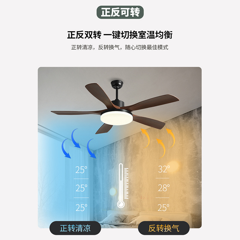 Air fan for living room, retro lights from natural wood, copper engine 3