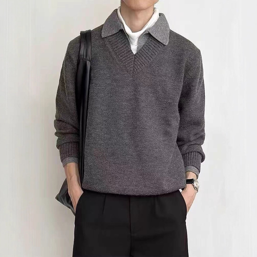 Marca de moda americana de gran tamaño suéter de otoño y invierno masculino retro creativo de alta calle universal simple suelta pareja camisa de punto