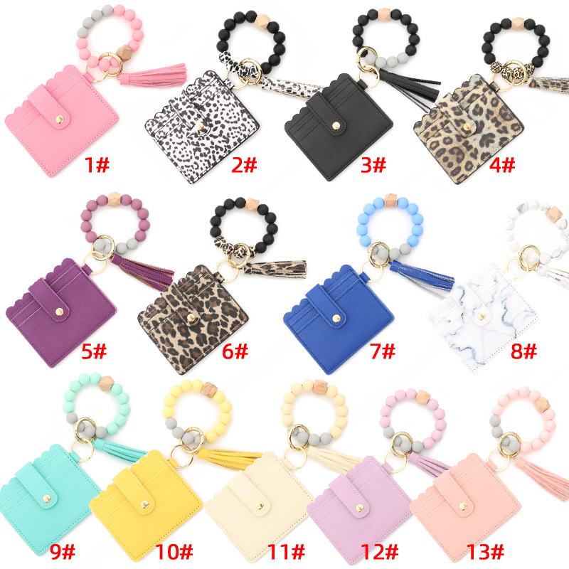 Fashion Style 1 Piece Fashion Tassel Solid Color Leopard Pu Leather Beaded Women's Keychain