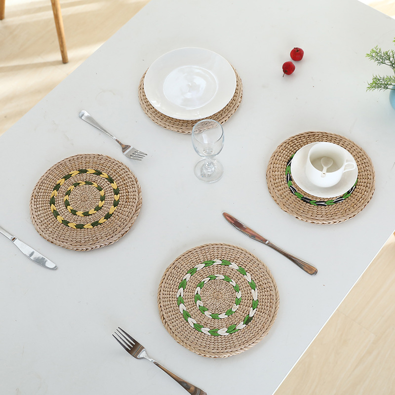 Picnic al aire libre espesado cattail tejido mantel aislamiento paja tejida hierba algodón hilo mantel nórdico hogar placemat