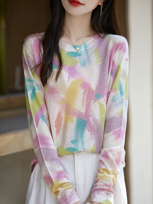 2026 Spring/Summer New Women's Water-Soluble Wool Round Neck Pullover Base Shirt with Printed Design, Thin Knit Layering Top Trend 2026 Spring/Summer New Women's Water-Soluble Wool Round Neck Pullover Base Shirt with Printed Design, Thin Knit Layering Top Trend