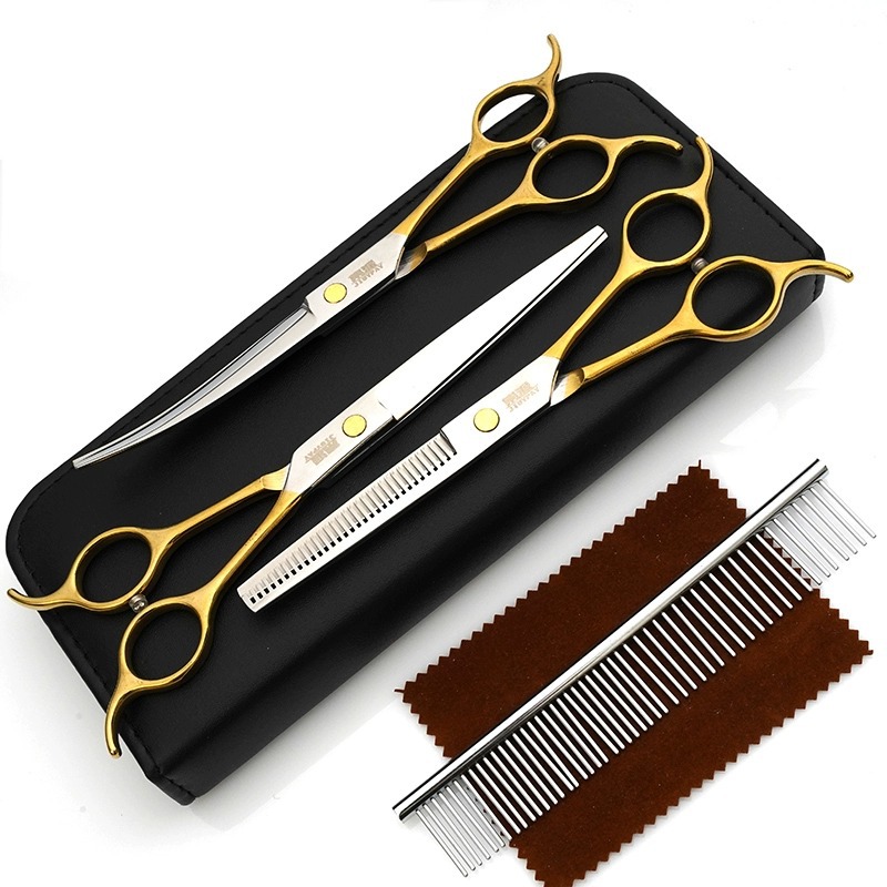 Tijeras para mascotas de acero inoxidable para perros y gatos, tijeras planas de 7 pulgadas para el cuidado de perros y el recorte del pelo de mascotas.