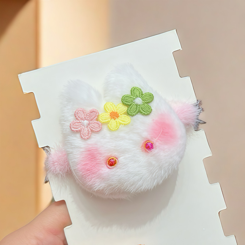 Niños de paja de dibujos animados peluche clip para el cabello adorable bebé blush conejo cuerdas de cabello lateral clip para el cabello