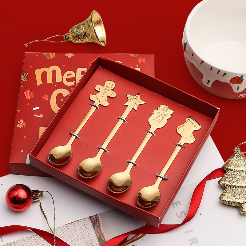 高颜值餐具不锈钢圣诞勺子 甜品勺叉咖啡勺创意 礼品套装圣诞餐具