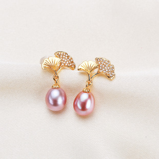 Origin source Zhuji freshwater pearl rice ginkgo leaf silver earrings fashion earrings wholesale a generation of hair