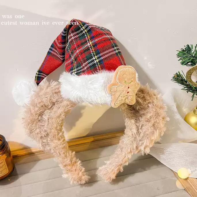 Cabeza de Navidad Duffy oso sombrero cuadrado aro de cabello dibujos animados rojos al por mayor vestido de Navidad peluche cabello Bundle