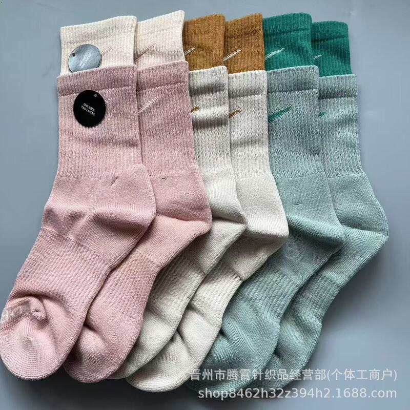 New Suwan Nest Socks Color Stitching Men's and Women's Medium High Tube Double Towel Bottom Running Sports Socks